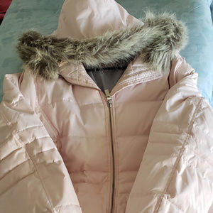 Pink long hooded puff coat